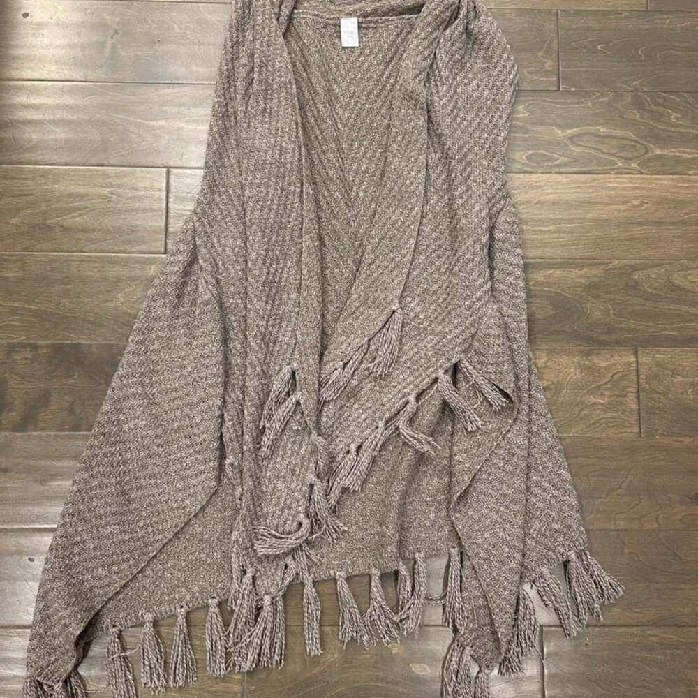 Women's Open Knit Kimono Cardigan Sweater One Size Fringe‎ Hem Winter